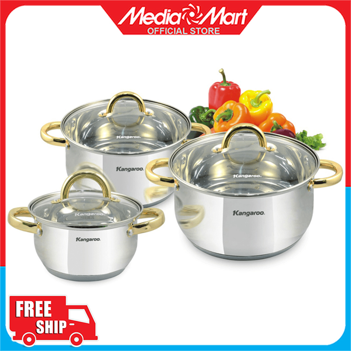 Bộ nồi 3 chiếc inox 5 đáy Kangaroo KG864