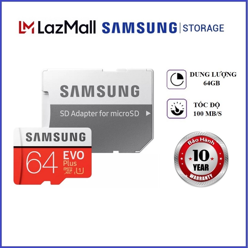 Thẻ nhớ microSDXC Samsung Evo Plus 64GB U1 upto 100MB/s kèm Adapter - Hãng phân phối chính thức