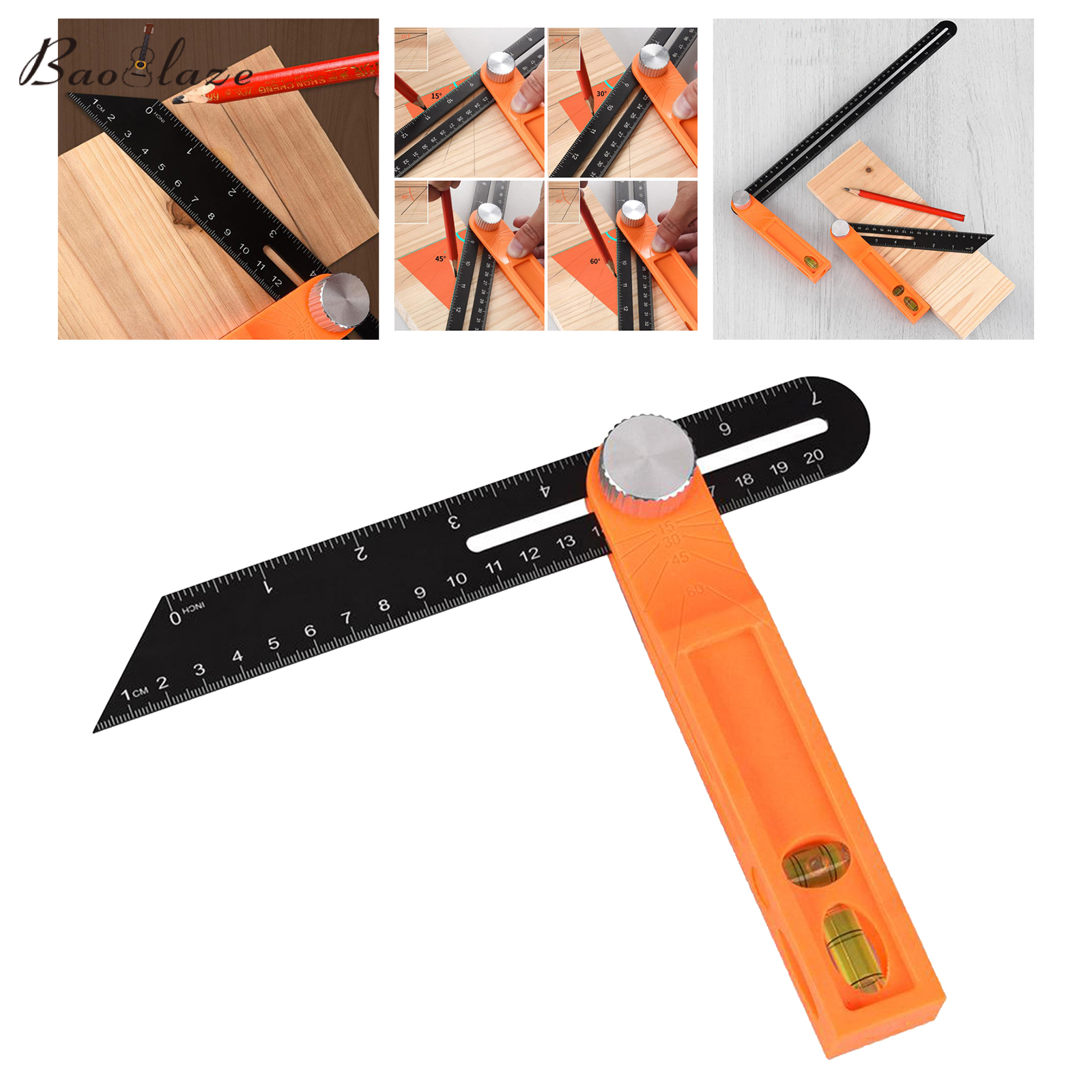 Baoblaze Multifunctional Sliding T-Bevel Gauge Level for Carpenter Architect Engineer