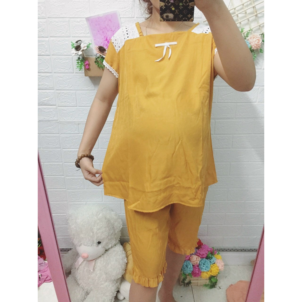 Bộ bầu lửng  và sau sinh chất lụa hàn mềm min mặc mùa hè mát mẻ