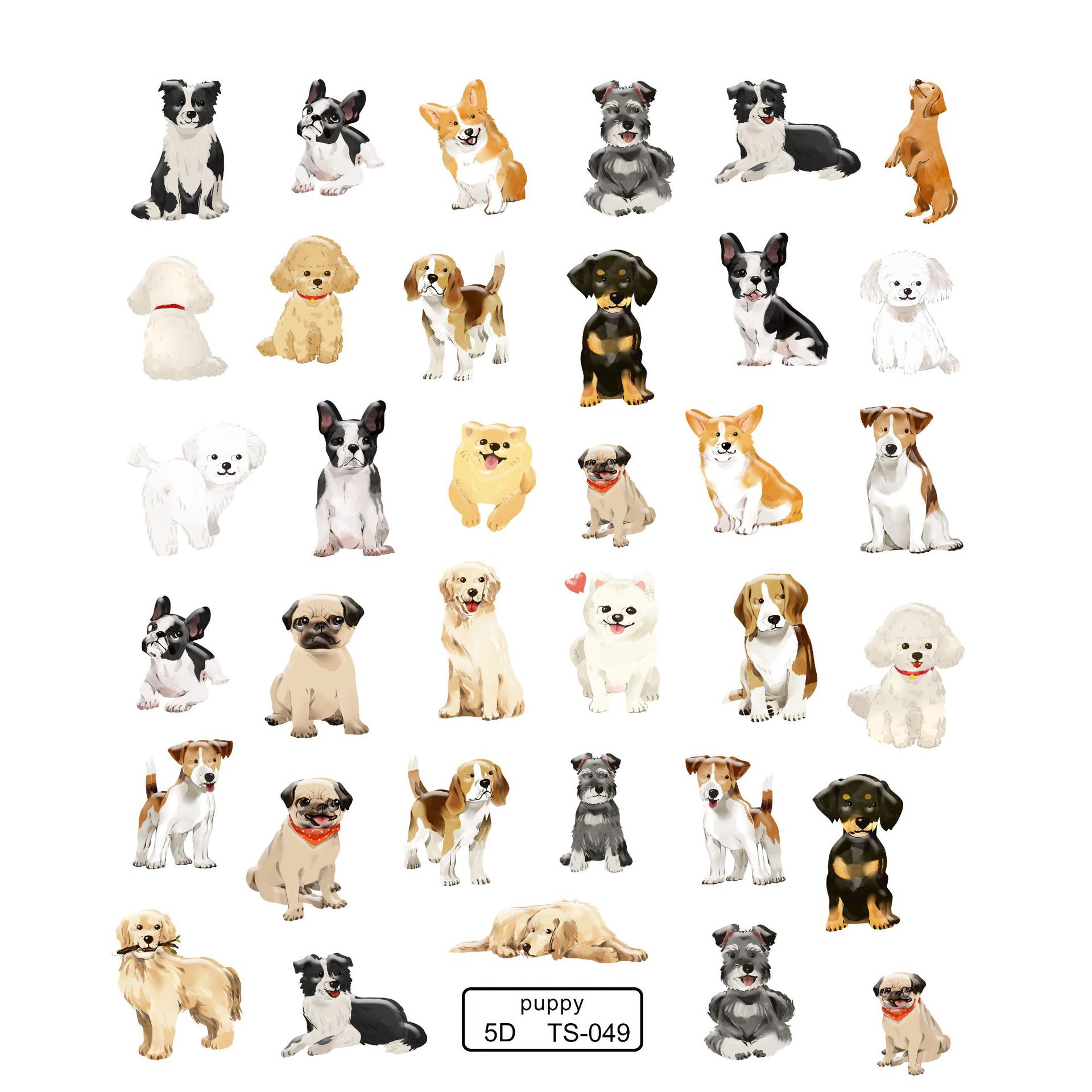 Sticker Lụa Nổi 5D | Bé Chó | Hình Dán Móng Tay TS-049