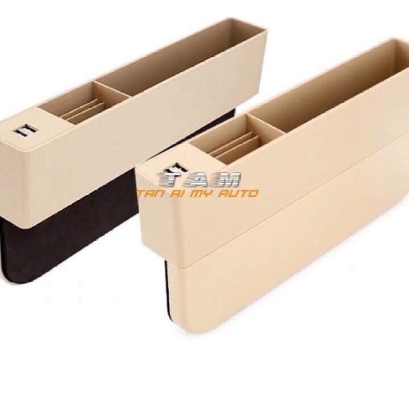 Hộp đựng đồ trên khe ghế ô tô có tẩu sạc 2 cổng USB