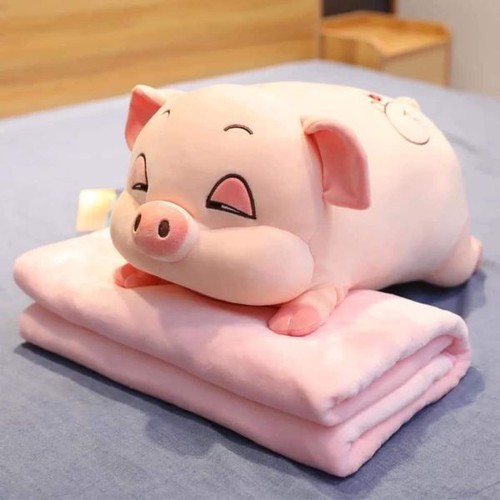 Bộ chăn gối hình heo đáng yêu