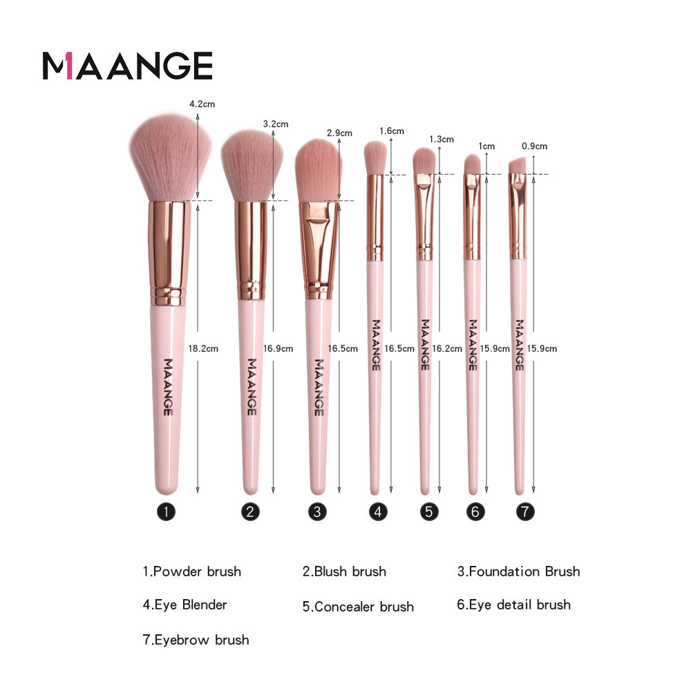 Set 7 cọ trang điểm MAANGE tán phấn má hồng phấn phủ che khuyết điểm phấn mắt tiện lợi