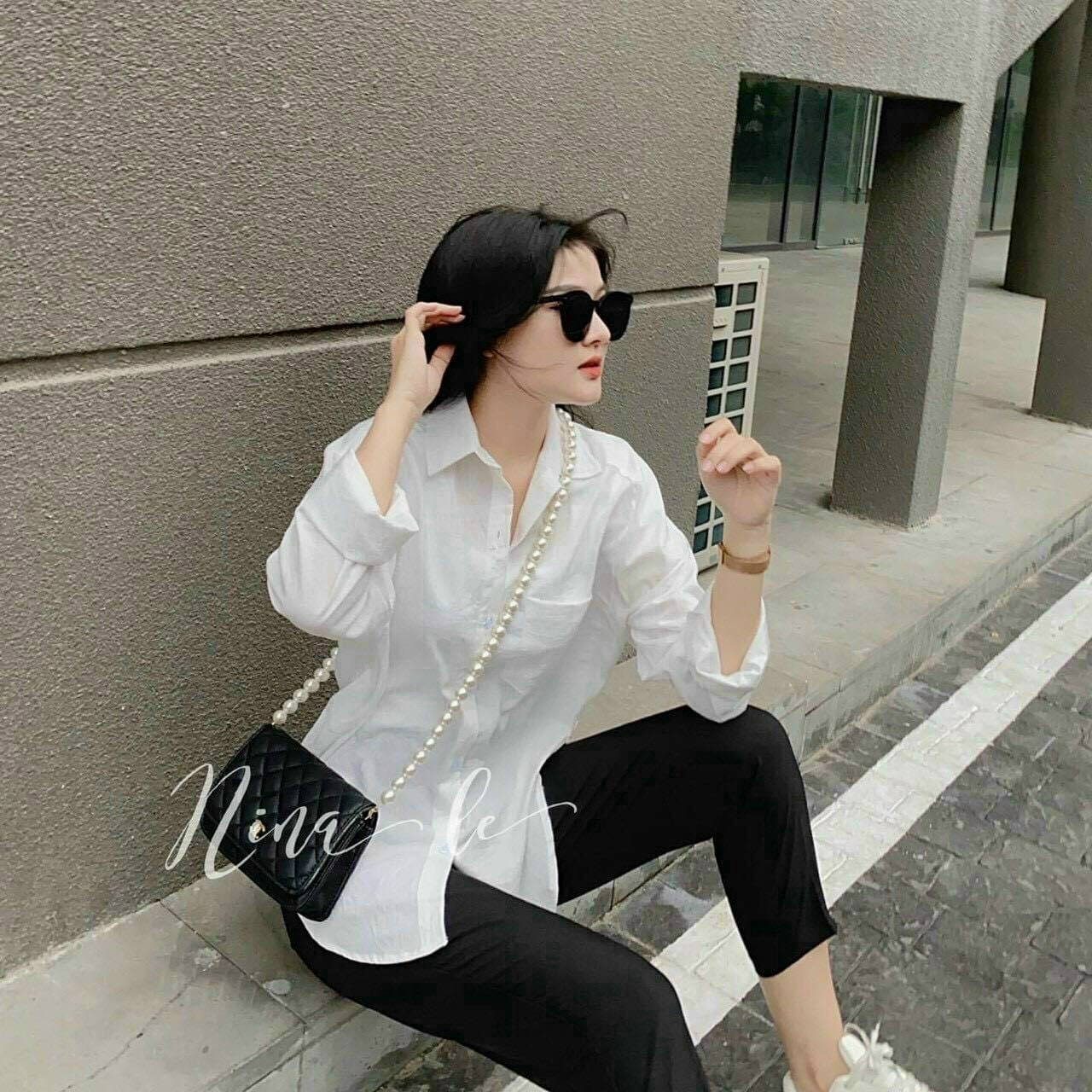 ÁO SƠ MI NỮ DÀI TAY BASIC DÁNG XUÔNG FORM RỘNG CỰC XINH. TP