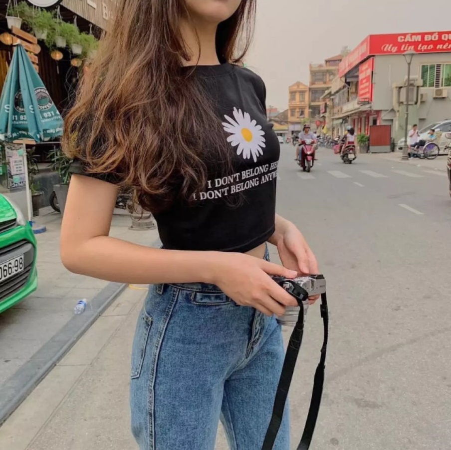 Áo croptop nữ hoa cúc chất thun cotton mềm mịn