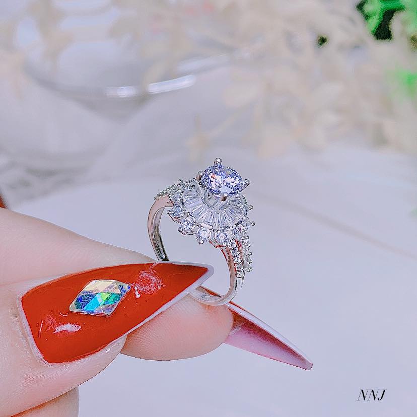 Nhẫn nữ bạc ý mặt đá cao cấp MS13e
