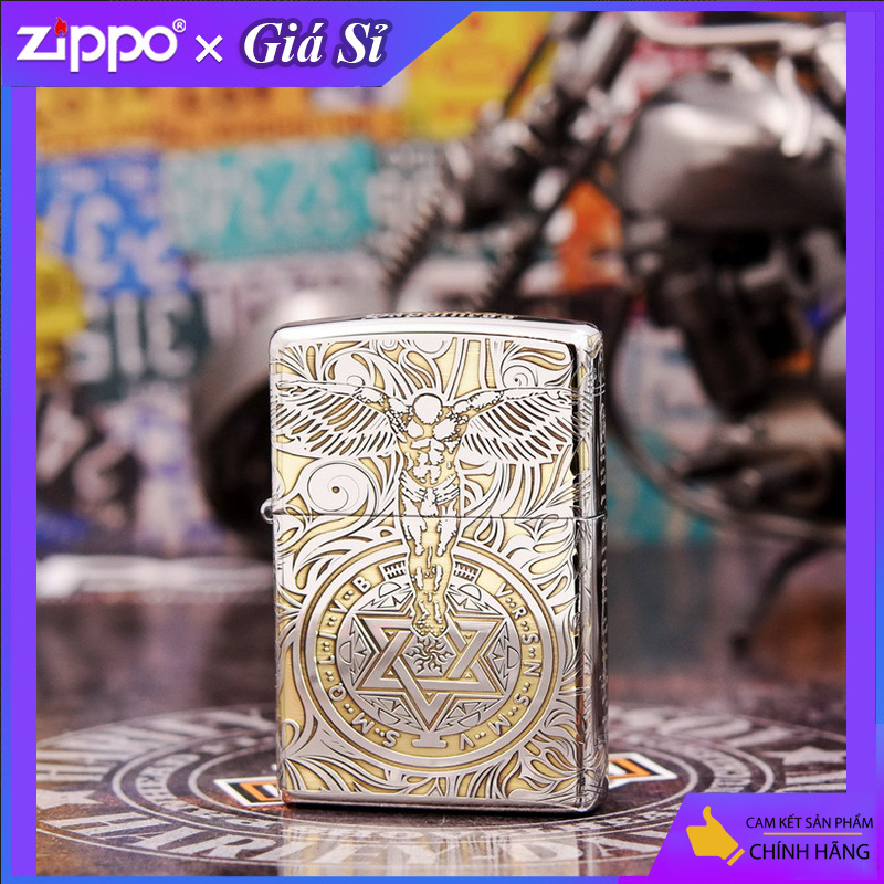 Bật lửa Zippo khắc Thiên Thần bản tiêu chuẩn mạ Chrome