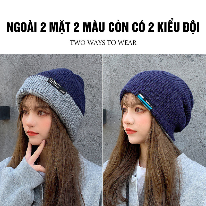 Nón Len 2 Mặt Nam Nữ 2 Kiểu Đội Dày Dặn Ấm Áp - 100style