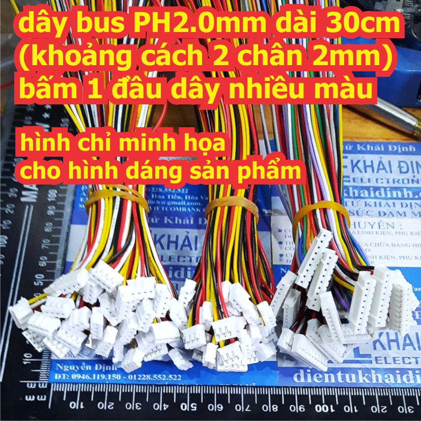 Dây bus ph2.0mm , bấm 1 đầu dây nhiều màu, dài 30cm, các loại 2p ~ 12p kde8288