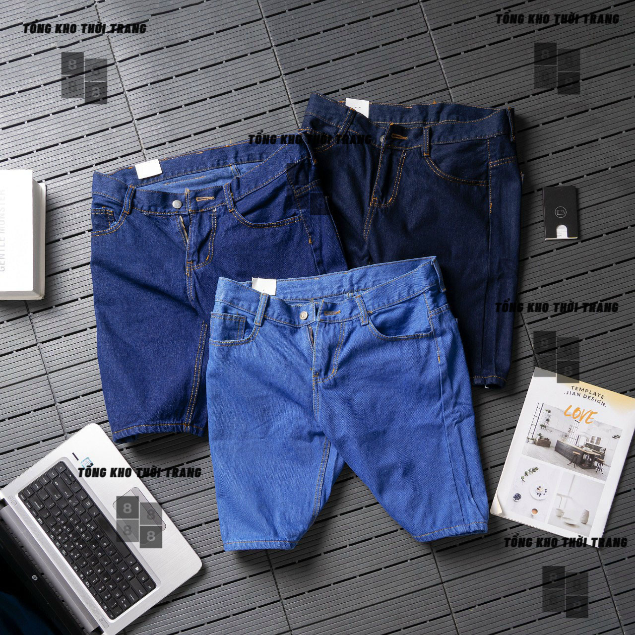 Combo 3 quần short jean nam chất dày cao cấp bigsize kiểu trơn đơn giản