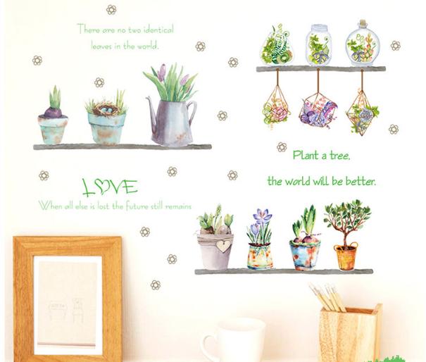 Decal trang trí nhiều chậu cây hoa cổ điển