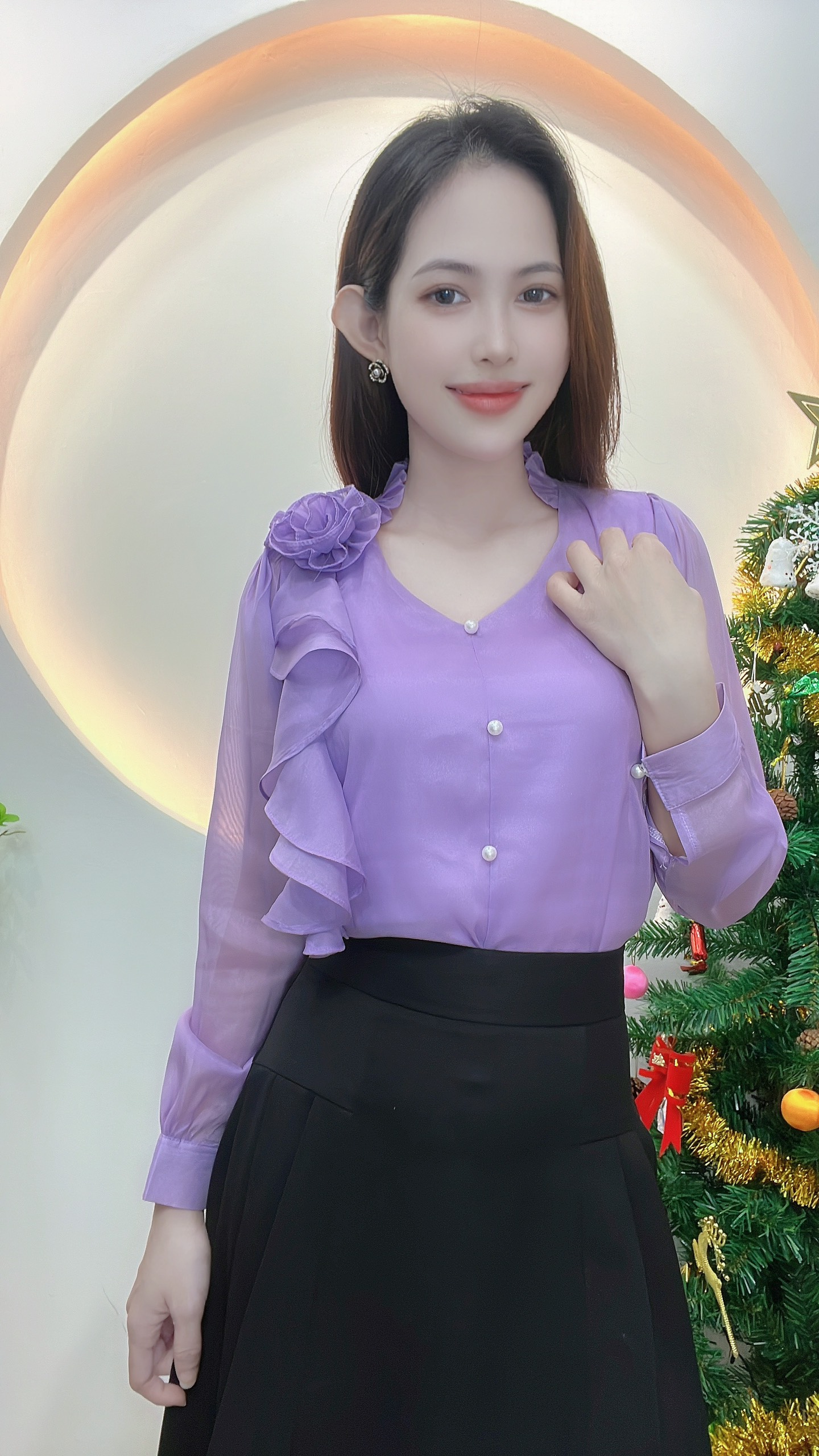 AN33- ÁO KIỂU CÔNG SỞ TAY DÀI BÈO HOA