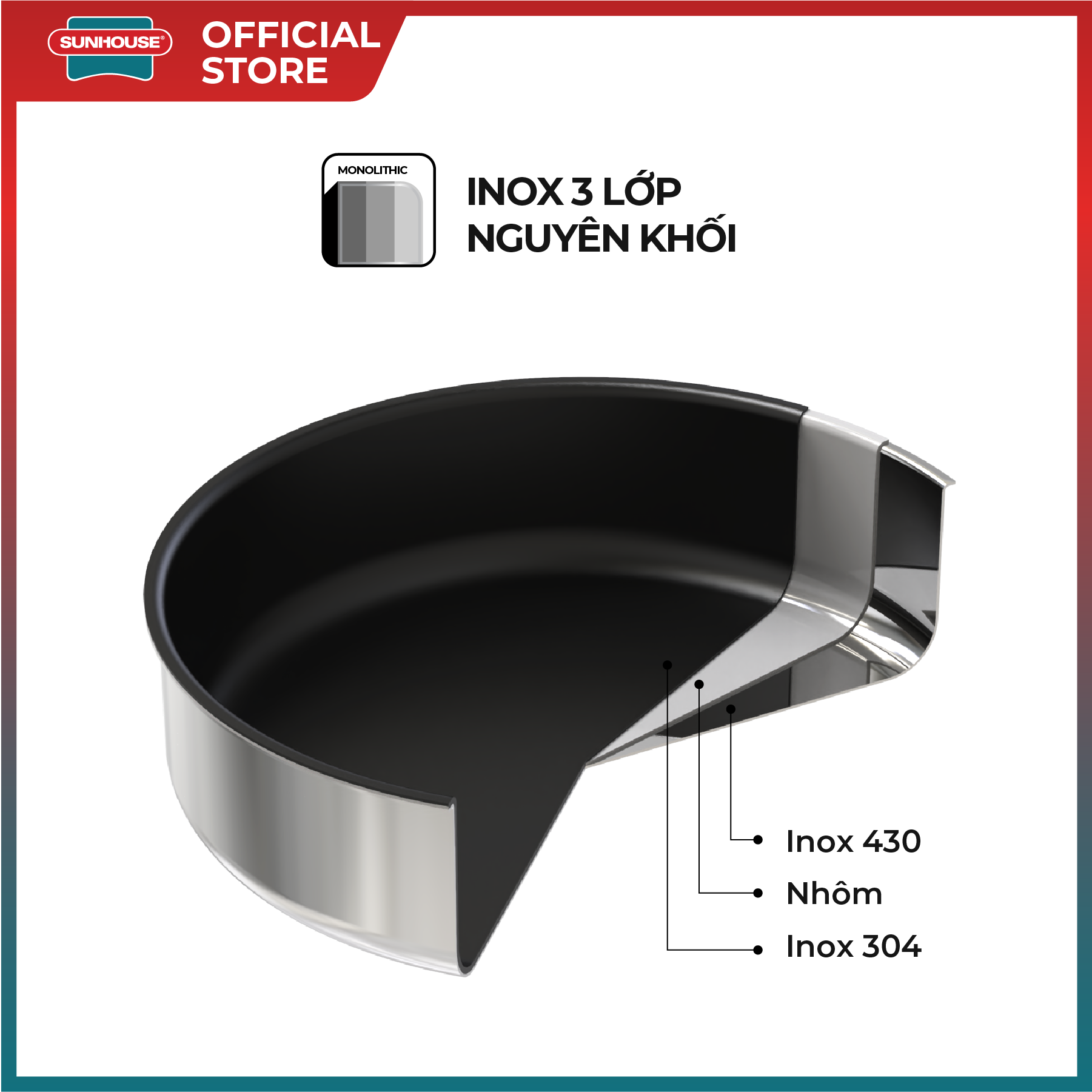 Bộ nồi chảo chống dính cao cấp Inox 304 SUNHOUSE MAMA SHG700 - Inox 304 Siêu bền - An toàn sức khỏe - Hàng Chính Hãng - Hình ảnh 3