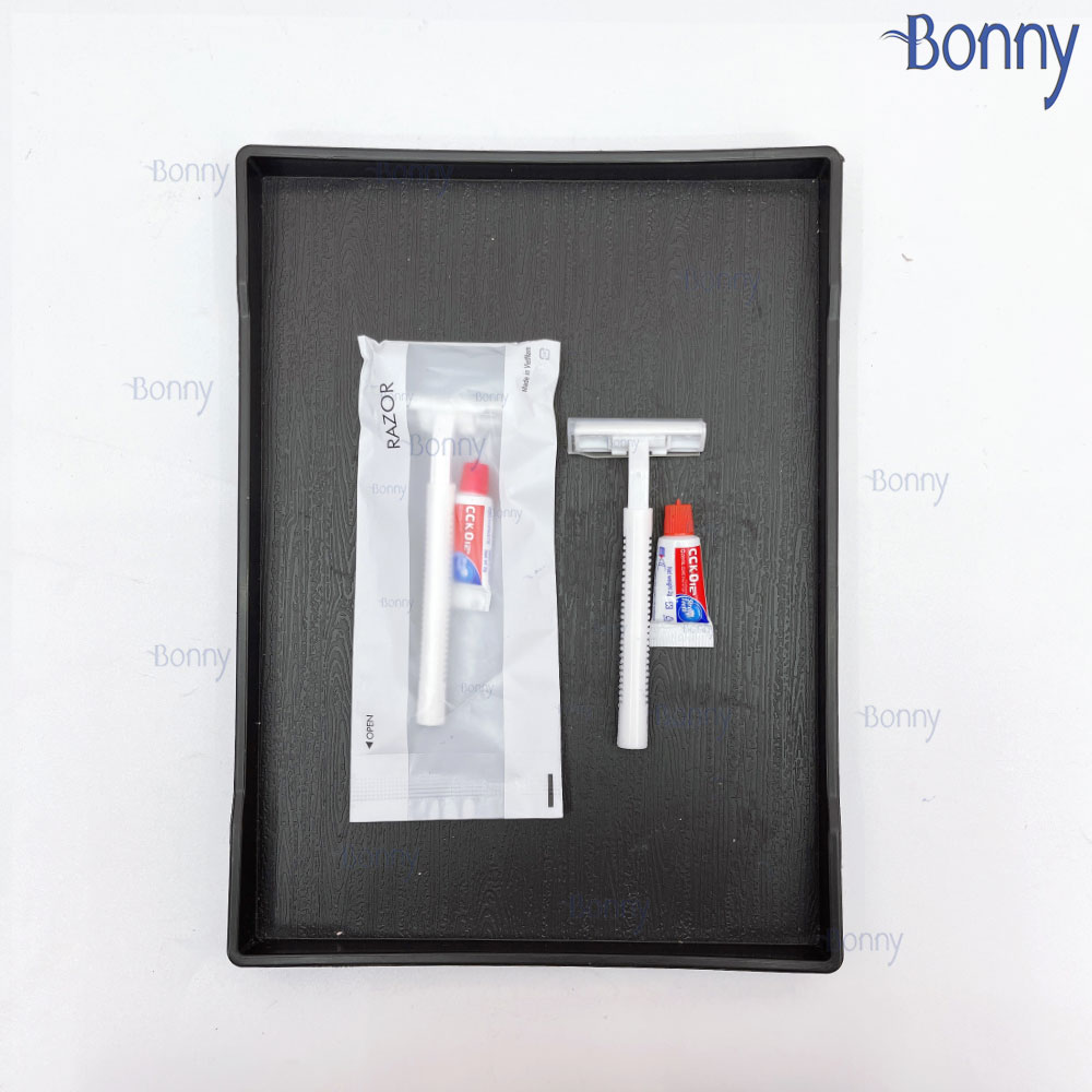 Bộ đồ dùng khách sạn amelities túi comfort trắng, bàn chải, dao cạo râu, lược, bông tăm khách sạn bịch 100 chiếc