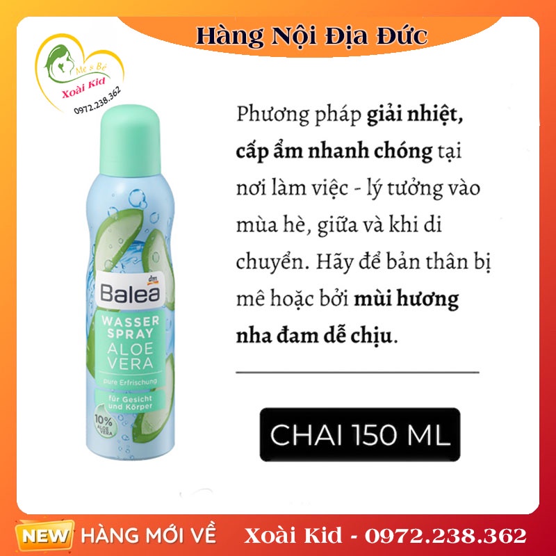 XỊT KHOÁNG BALEA AQUA 150ML -NỘI ĐỊA ĐỨC ĐỦ BILL
