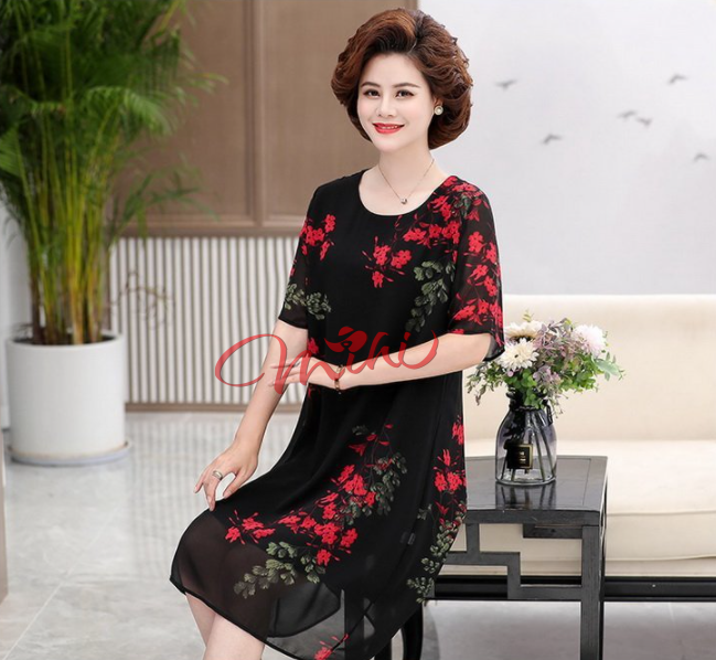 Đầm dự tiệc trung niên V54 - Váy voan nữ thời trang dạ hội trung tuổi cho mẹ dáng suông - Áo đầm đẹp cao cấp sang trọng cho người lớn tuổi U40 U50 U60 U70 Bigsize , người mập , size lớn giá rẻ