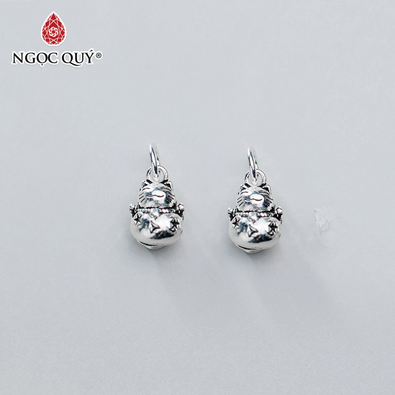 Charm bạc mèo thần tài treo 12x8.5x7.5mm - Ngọc Qúy Gemstones