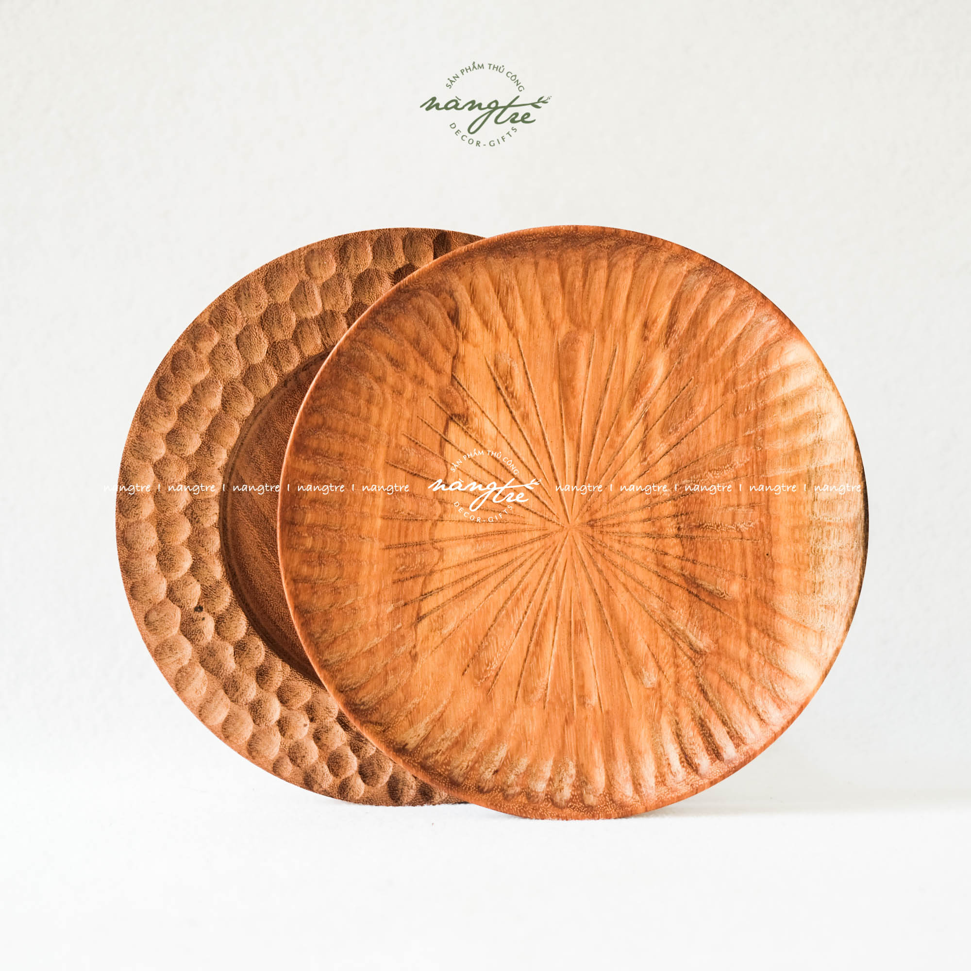 Đĩa gỗ đỏ/Đĩa gỗ tròn decor 25cm