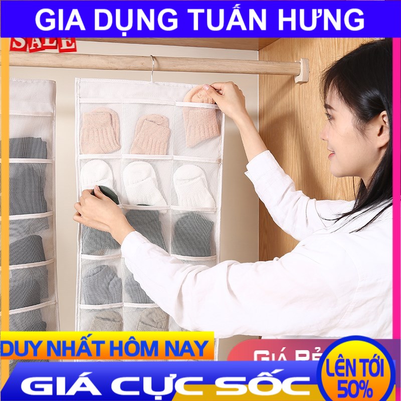 [ HÀNG ĐẸP - BAO CHẤT ] [BAO CHẤT] Túi đựng đồ lót, tất vớ 2 mặt 24 ngăn siêu tiện dụng, có móc treo tủ quần áo và treo tường nhiều ngăn tiện lợi
