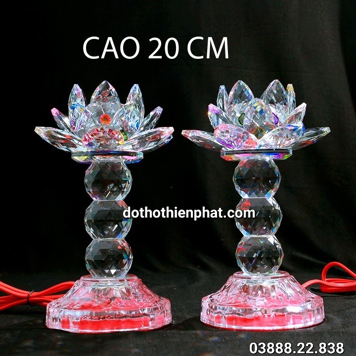 Cặp đèn thờ đá pha lê cao cấp Led tự động đổi 7 màu cao 20cm