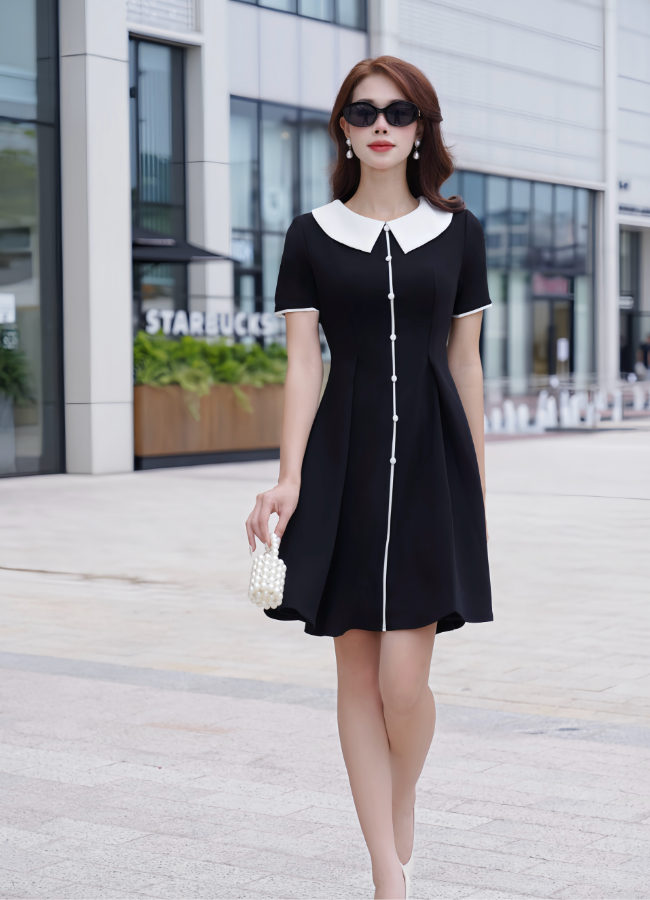 Váy Alisa MyAnn phối đen trắng thanh lịch