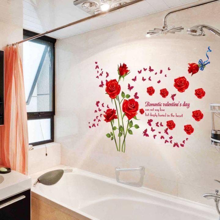 Decal dán tường đôi hoa hồng nhung đỏ