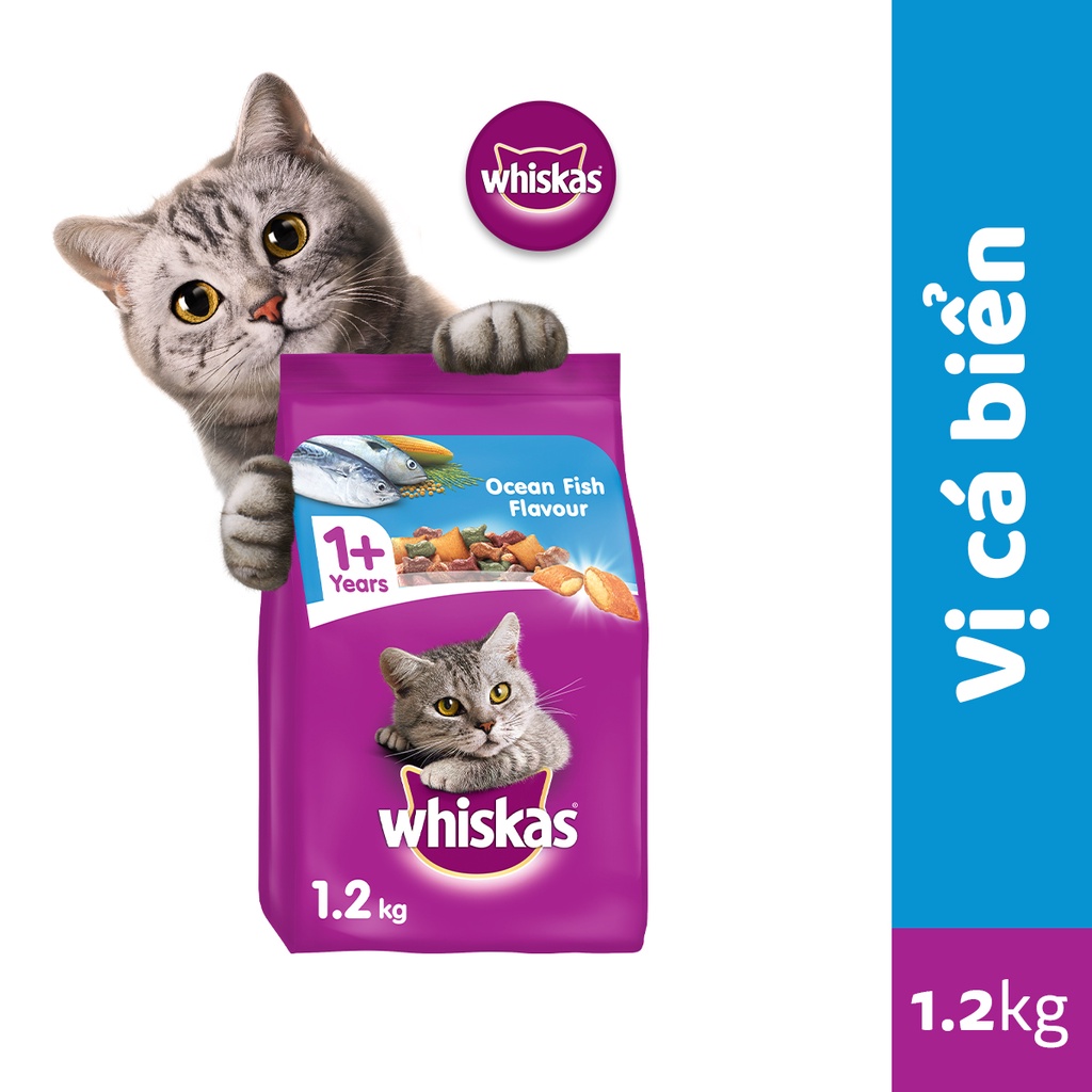 [Hỏa Tốc] Thức ăn cho mèo lớn WHISKAS 3 vị 1,2 kg (cá ngừ, cá thu, cá biển)