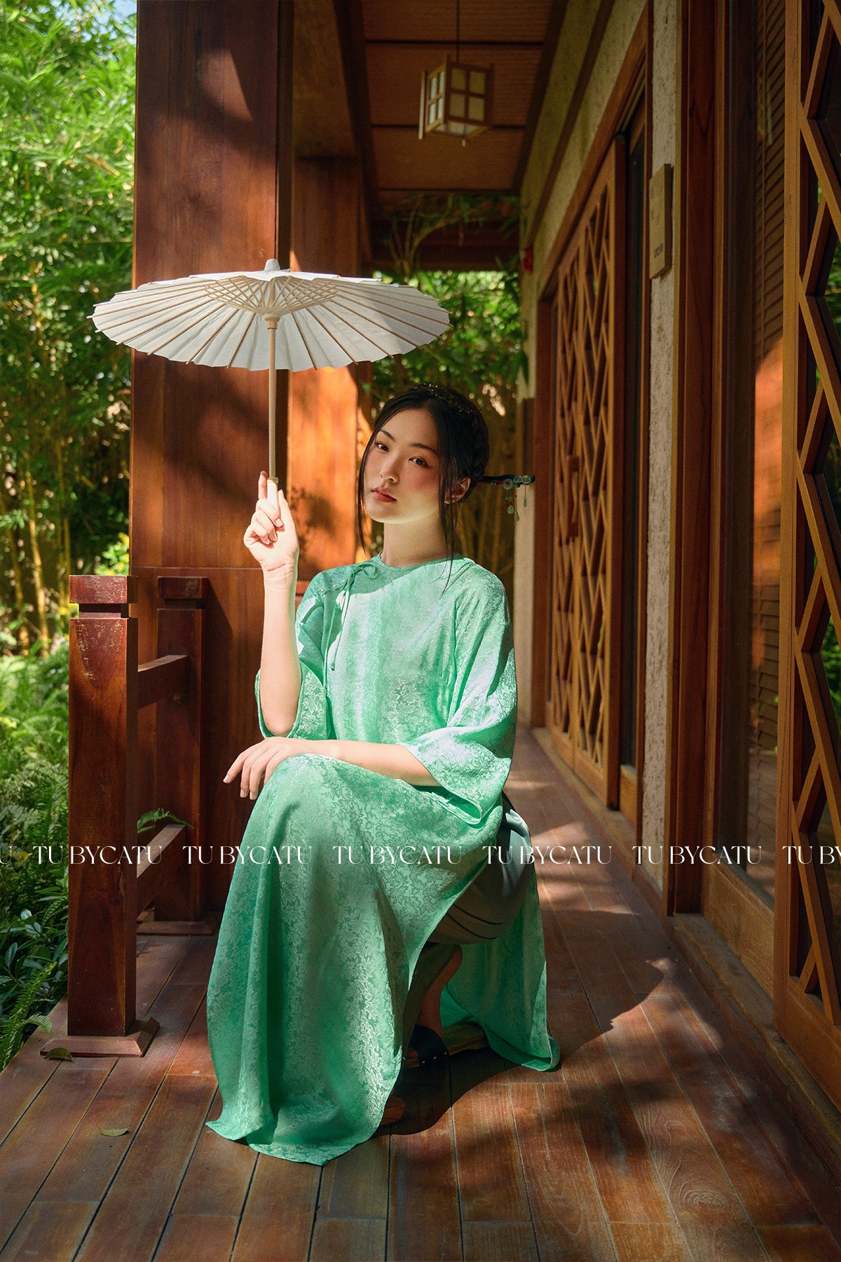 TUBYCATU | Áo Dài Gấm Lục Lam (KHÔNG KÈM QUẦN)