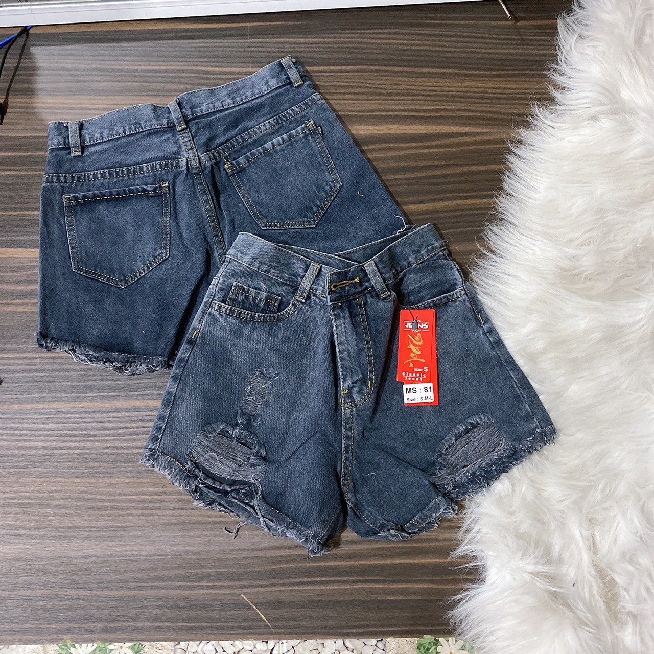 Quần short jean nữ xám rách hai bên xi8-1