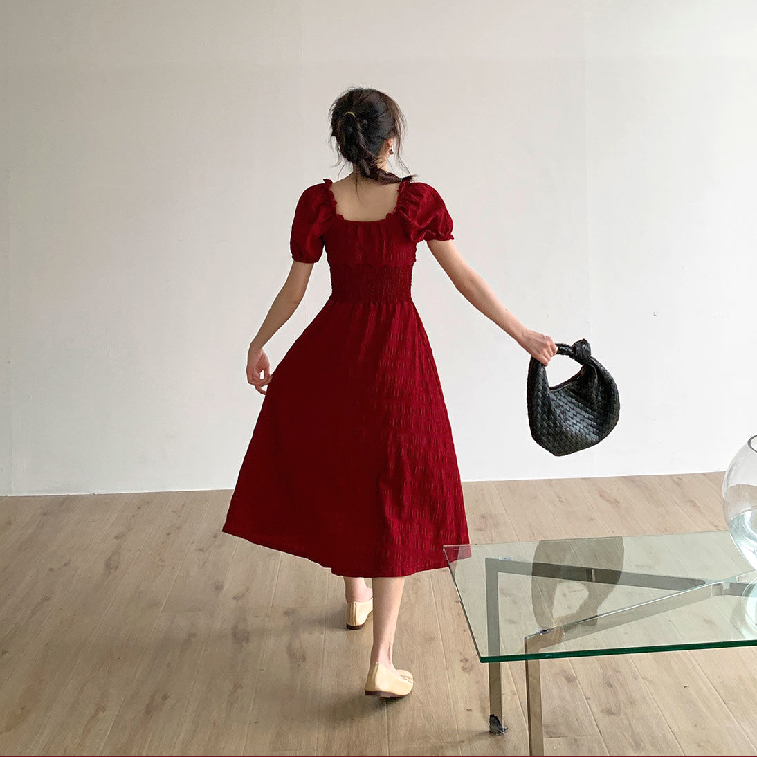 Đầm Voan Cổ Tim Xếp Ly Eo Co Giãn - New Thoi Trang