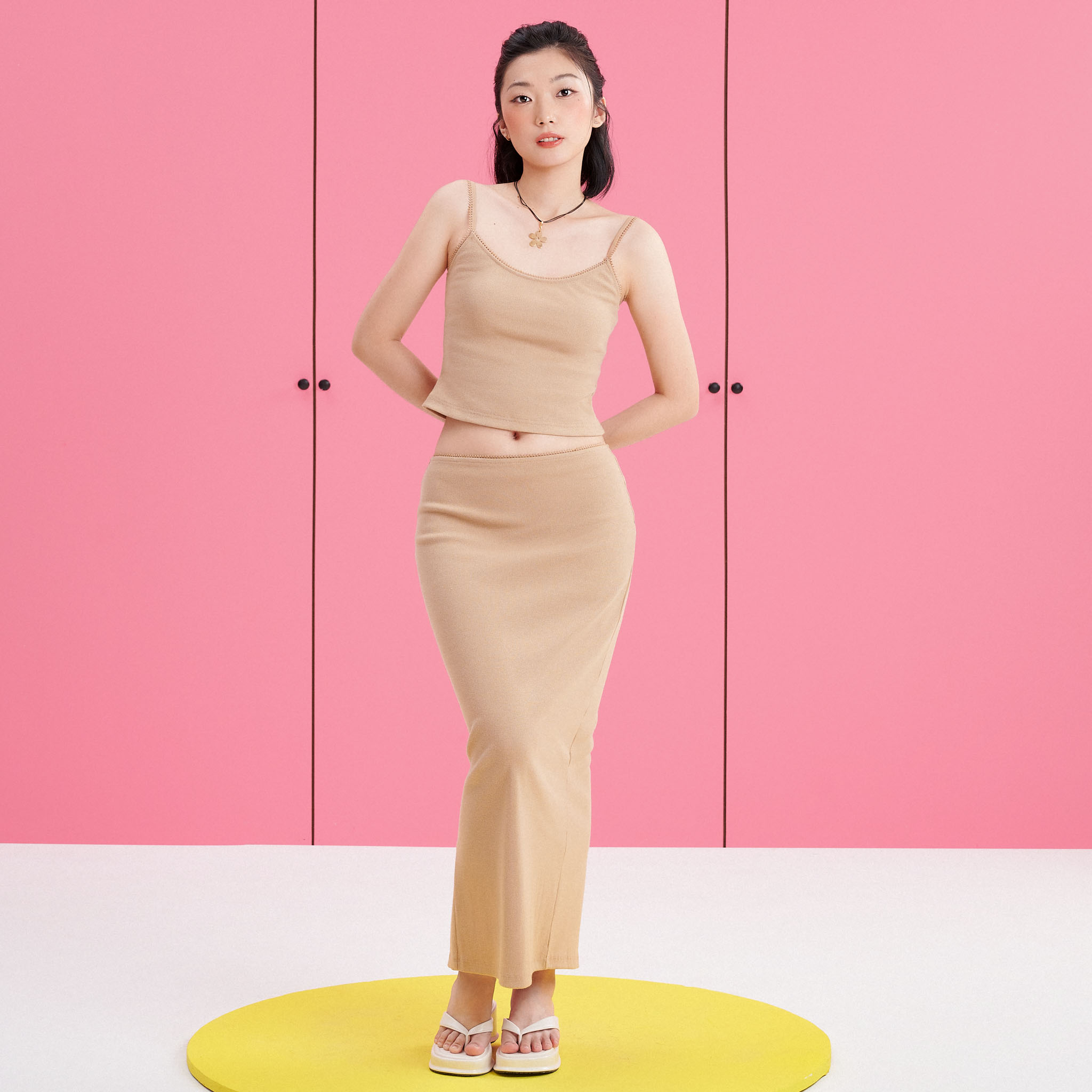 DOTTIE - Chân váy midi viền ren - S0185