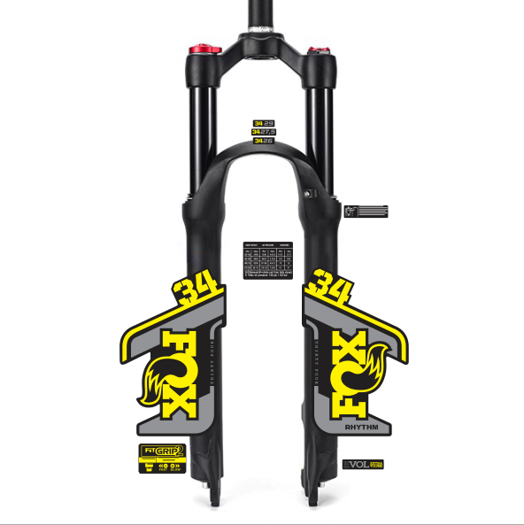 tem decal dán phuộc xe đạp địa hình Fox rhythm 34 2021 | cheetahdecals.com