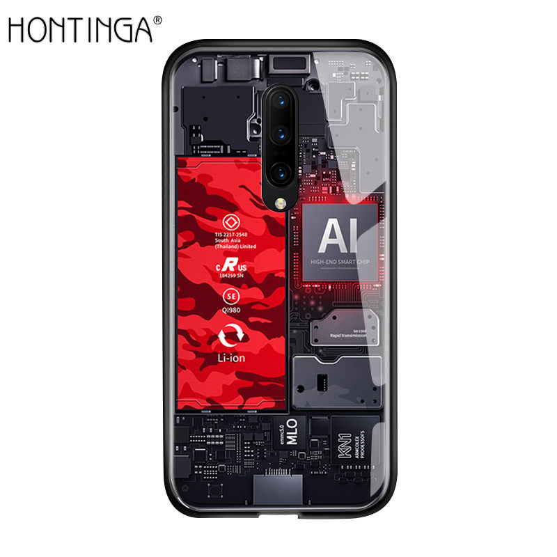 Hontinga For OnePlus 7 Pro Case, Circuit Board Explorer Theme Version Tempered Glass Phone Case Back Cover Casing Shell