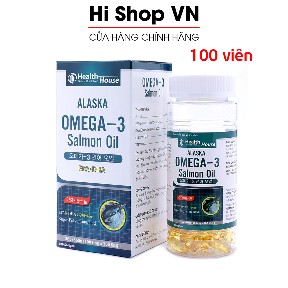 Viên dầu cá Alaska Omega 3 bổ não, sáng mắt, khỏe tim mạch, tăng trí nhớ - Hộp 100 viên