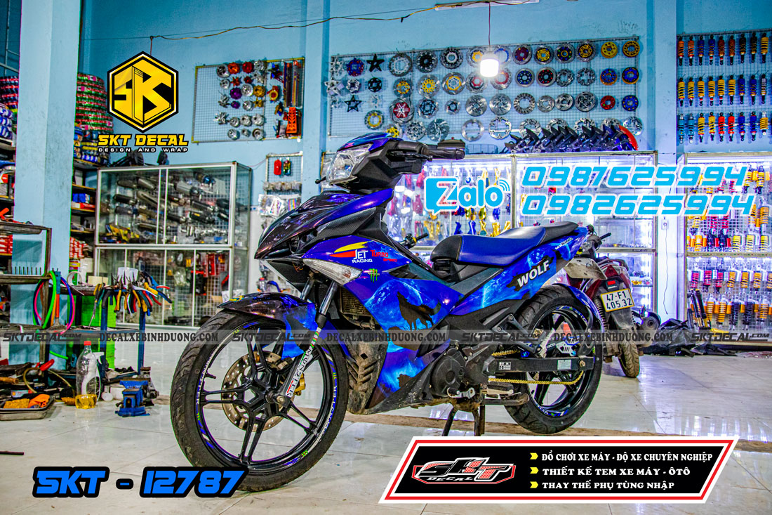 Tem trùm xe exciter 150 xanh đen sói đem wolf