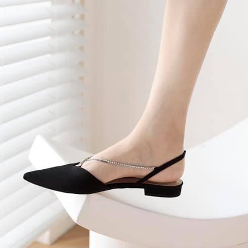 Slingback Mũi Nhọn Dây Đá Chéo Lấp Lánh 2cm và 7cm G54