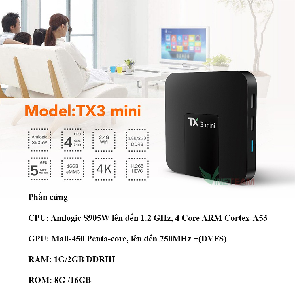 Androi TV Box TX3 mini, TV Box 2gb ram và 16G bộ nhớ✔Wifi 2 băng tần 5GHZ ,Chipset xịn S905W phiên bản mới 2022 -dc4242