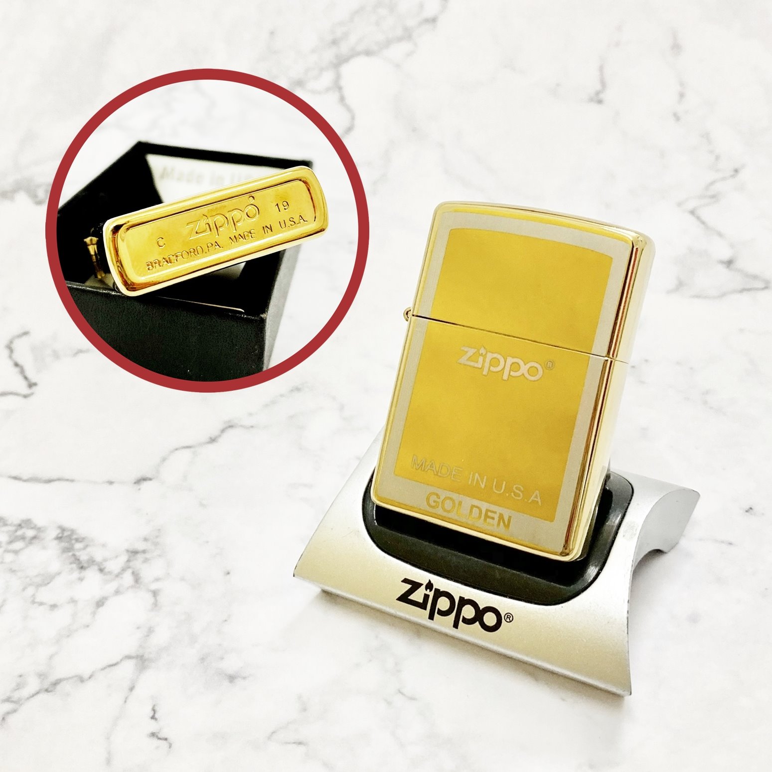 Bật lửa zippo usa chính hãng khắc hoa văn- zippo mỹ cao cấp full hộp tem đỏ - zippo vàng