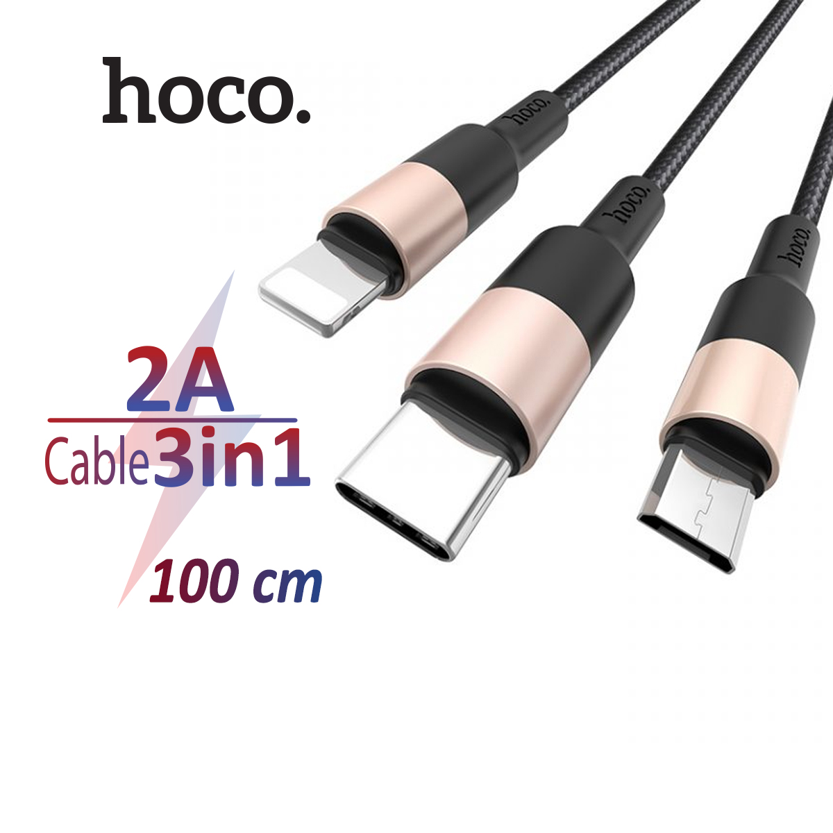 [HCM]Cáp sạc Hoco X26 3 đầu đa năng Lightning - Micro - Type C dài 1m dây dù siêu bền