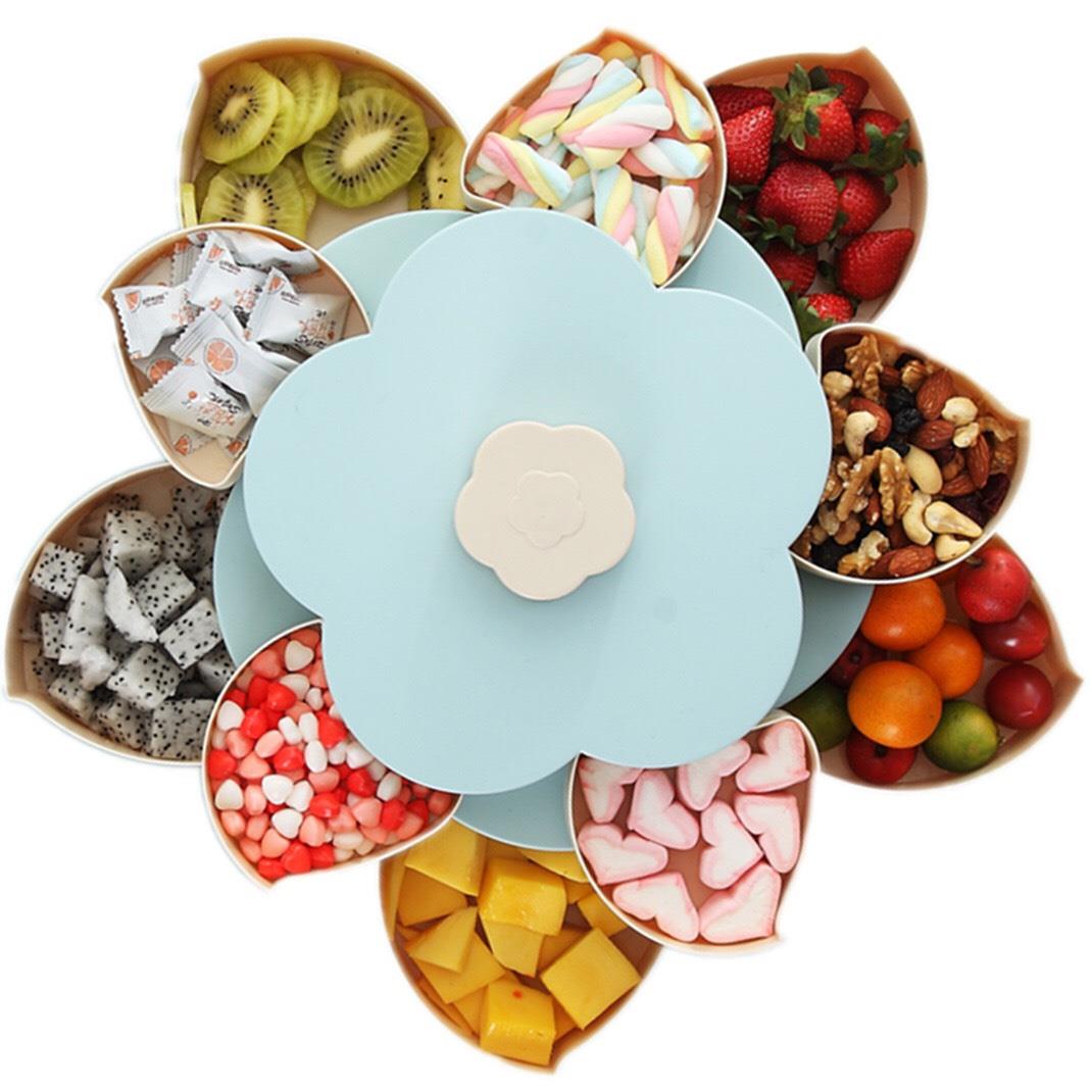 [HCM]Khay đựng mứt tết bánh kẹo hoa quả 2 tầng 10 cánh xoay 360 độ kèm giá đỡ điện thoại thông minh