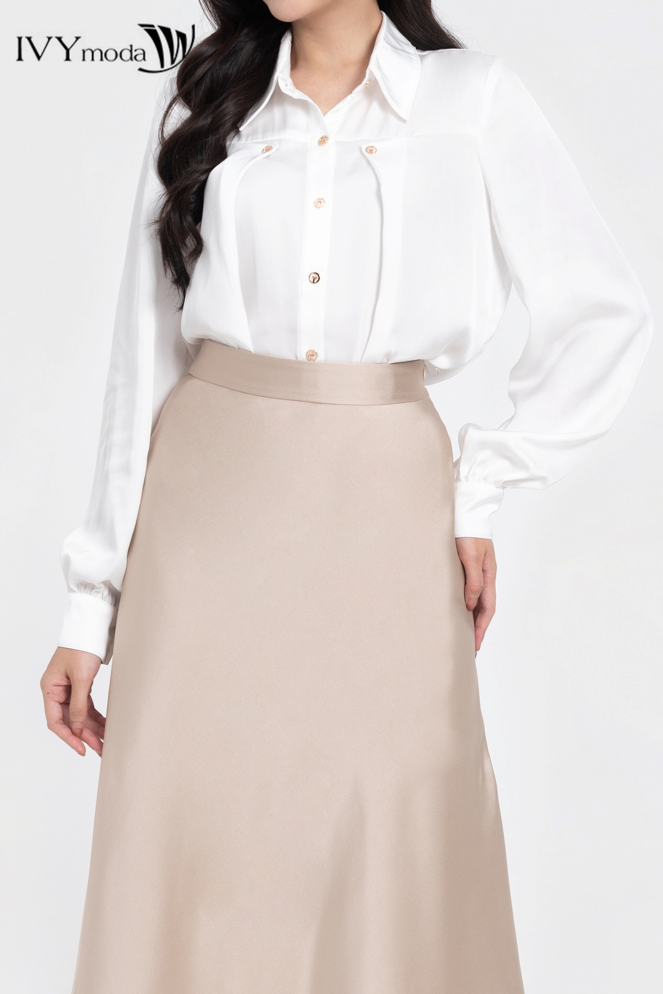 Áo sơ mi lụa tay hến IVY moda MS 17M7974