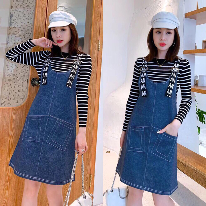 [HCM]Đầm Yếm Jean Nữ 2 Dây In Chữ