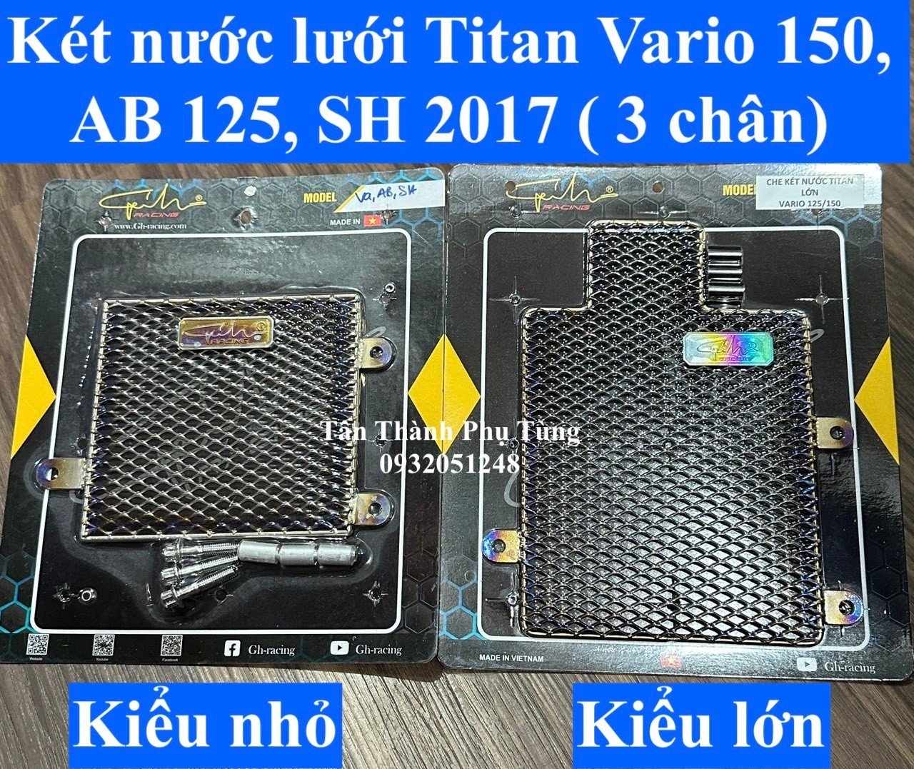 Két nước lưới titan vario 150, ab125, sh 2017 kiểu 3 chân gh racing - màu khò phụkiệnxemáy