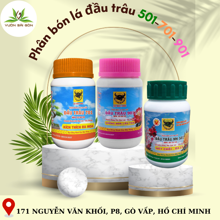 (Combo 3 hộp 3 giai đoạn) Phân bón lá đầu trâu 501 - 701 - 901 hộp 100gram dùng cho hoa lan - cây cảnh - rau (Vườn Sài Gòn - Vuon Sai Gon)