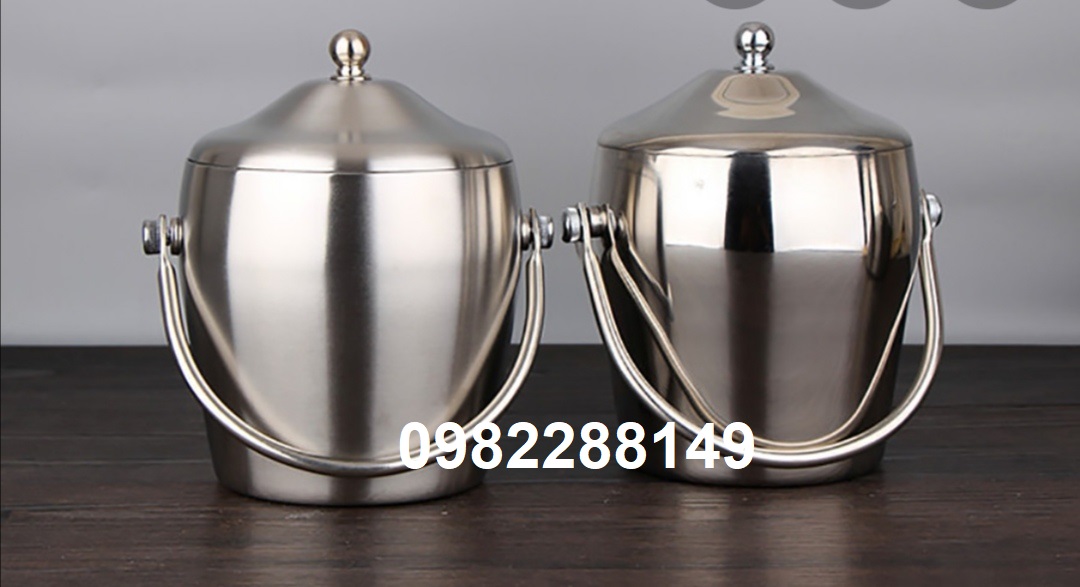 XÔ BẦU INOX CÓ NÚM ĐỰNG ĐÁ 2 LỚP GIỮ NHIỆT.