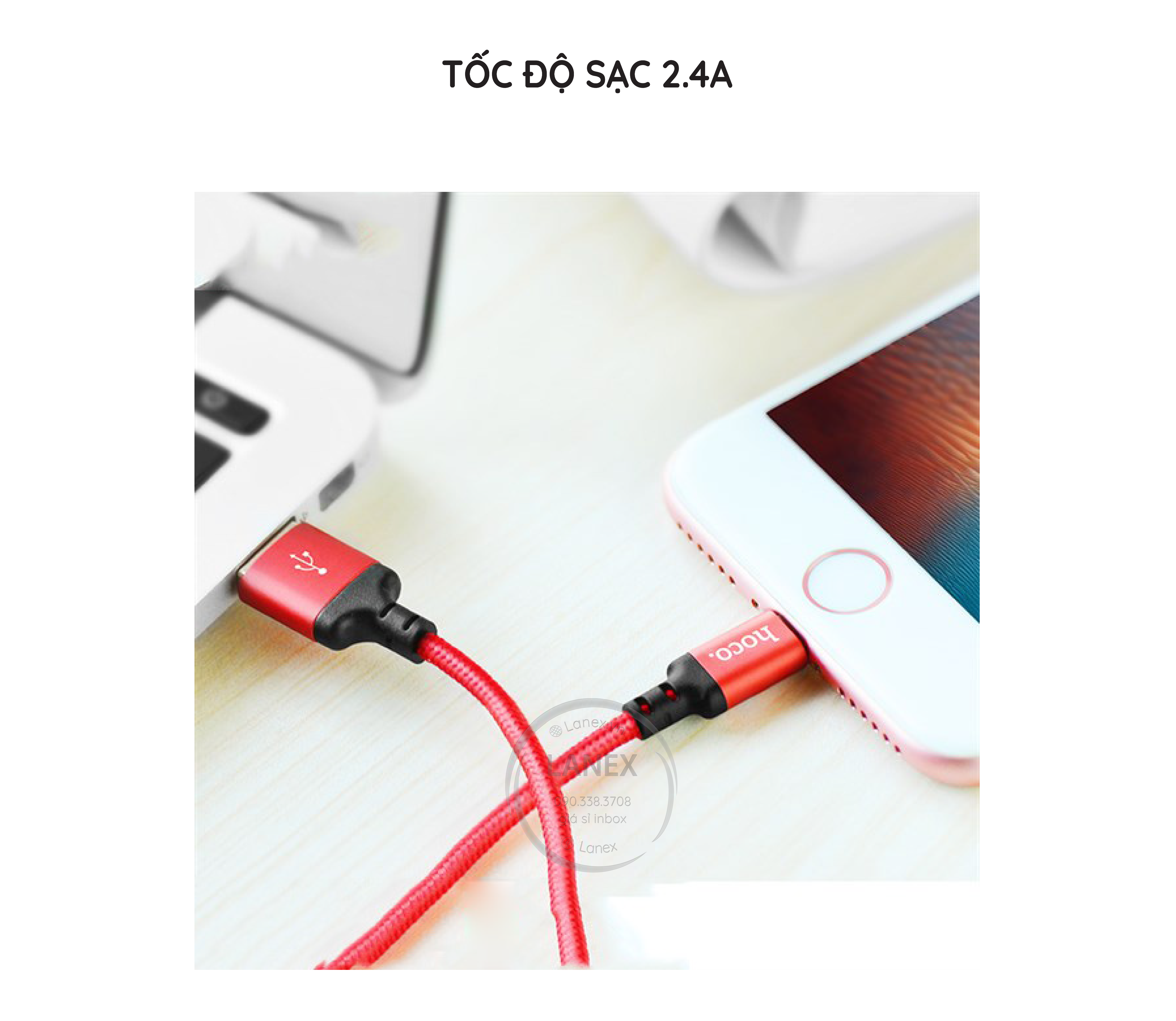 Cáp Sạc Nhanh Hoco X14 Dây Dù Lightning 2.4a Dài 1.0m