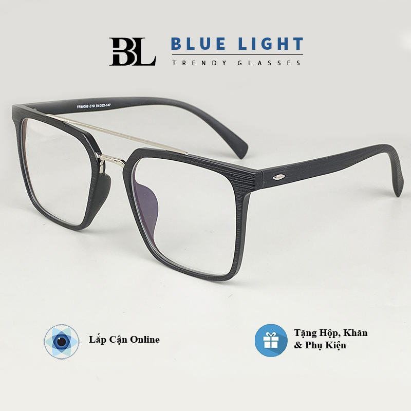 Gọng kính cận kính giả cận nam nữ mắt vuông to vân gỗ gọng nhựa dẻo tr90 siêu nhẹ - blue light