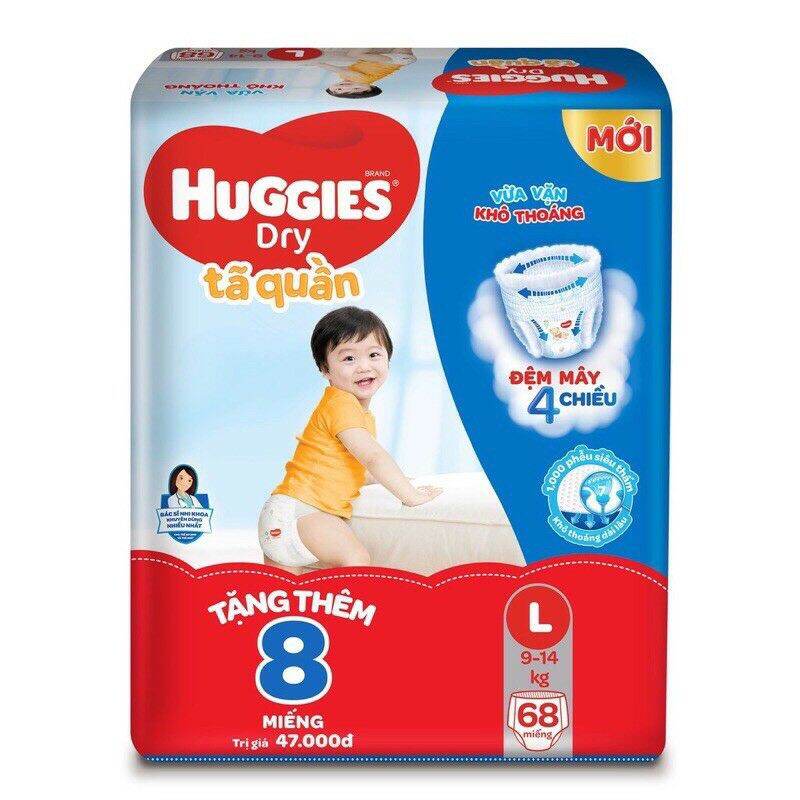 BỈM HUGGIES TÃ QUẦN L68 tặng 8 miếng