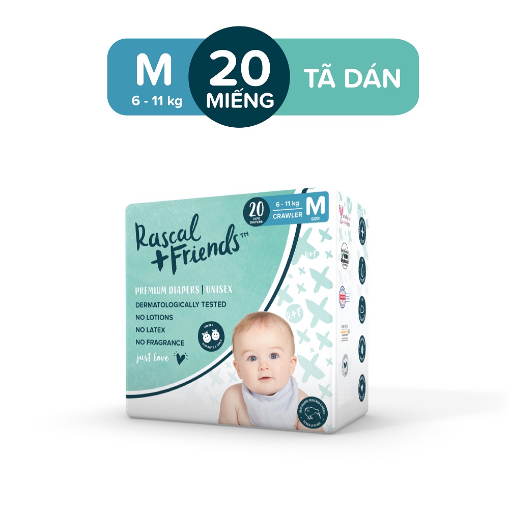 Tã/bỉm dán rascal & friends cho bé 6kg-11kg- size m 20 miếng giá khuyến nghị dùng thử siêu hot